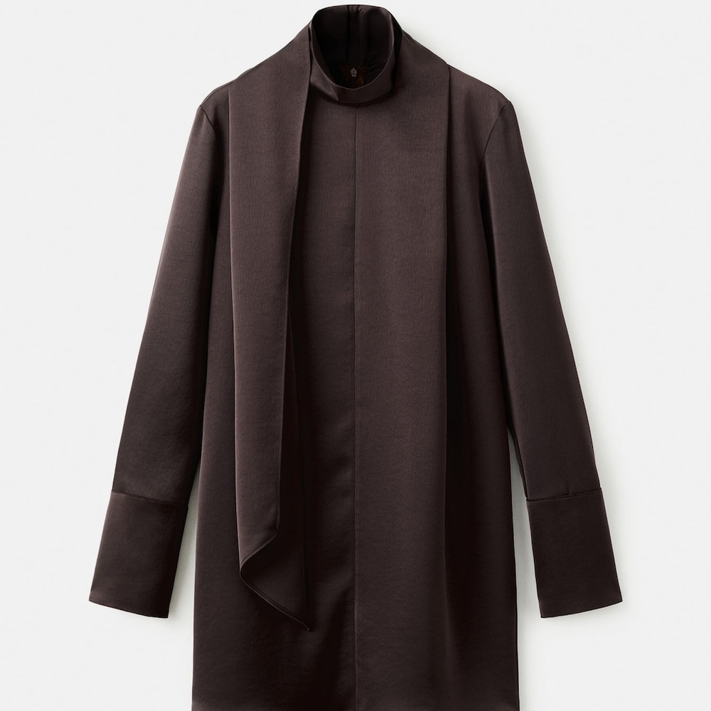 MANGO - Satin dress with foulard brown - 2 - Woman